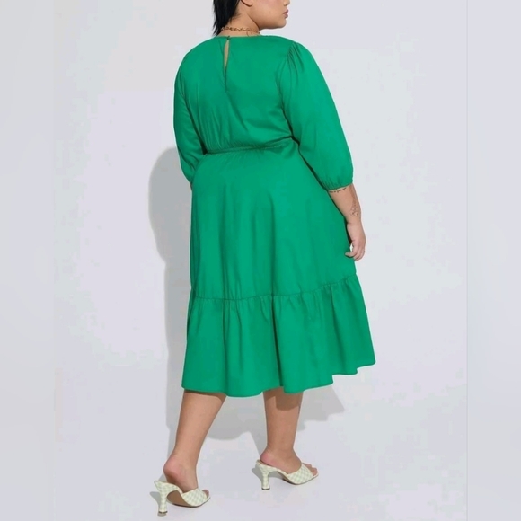 Torrid Kelly Green Midi Poplin Shirred Tiered Dress - Picture 3 of 12